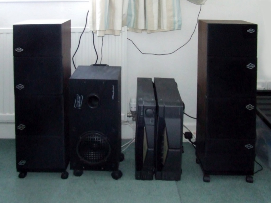 Vintage Wharfedale Diamond I's stacked on their sides